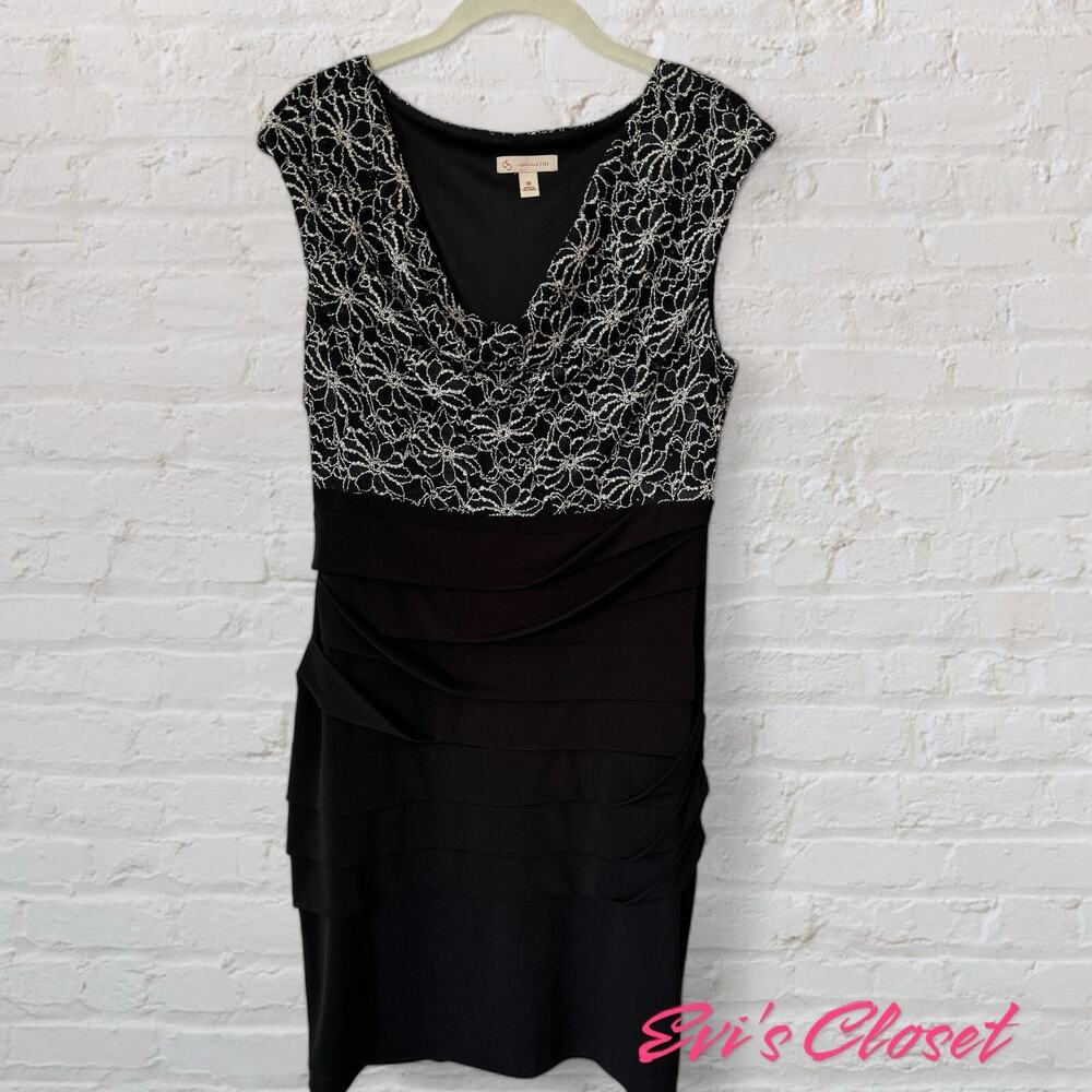 Dressbarn Collection Women's  10 Black Sequin Lace Cocktail Evening Formal Dress